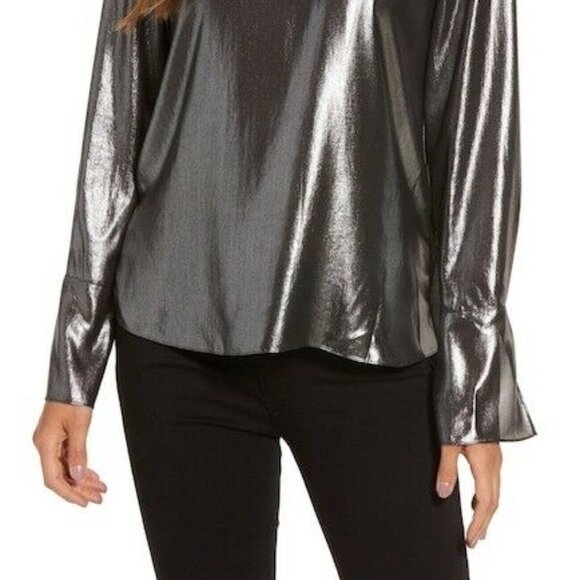 Trouve Silver Foil Metallic Tie Back Top XS - Picture 9 of 11